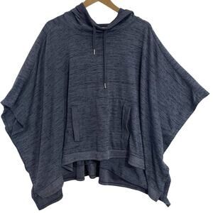 Athleta BLISSFULL Sweater Poncho Women’s Size M Blue Pullover Hooded Cape Pocket